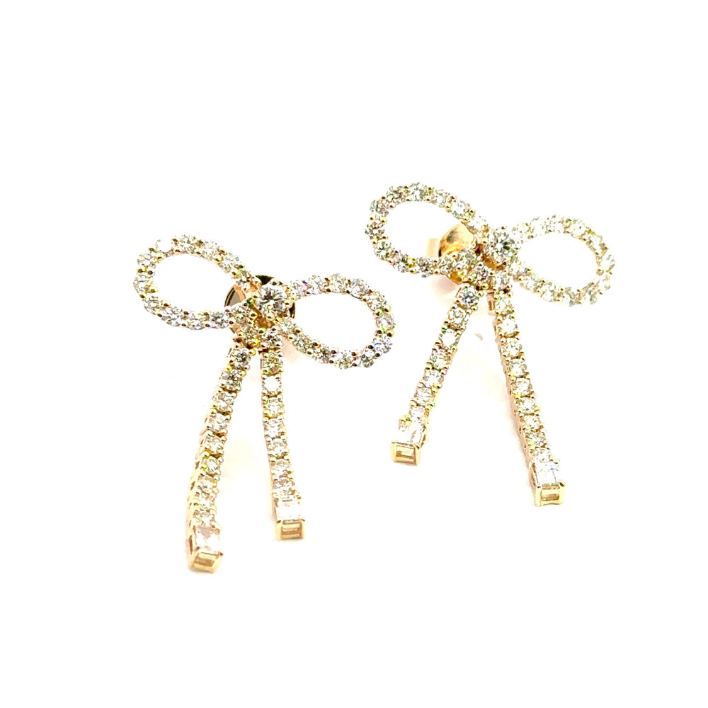 14k gold diamond bow earrings