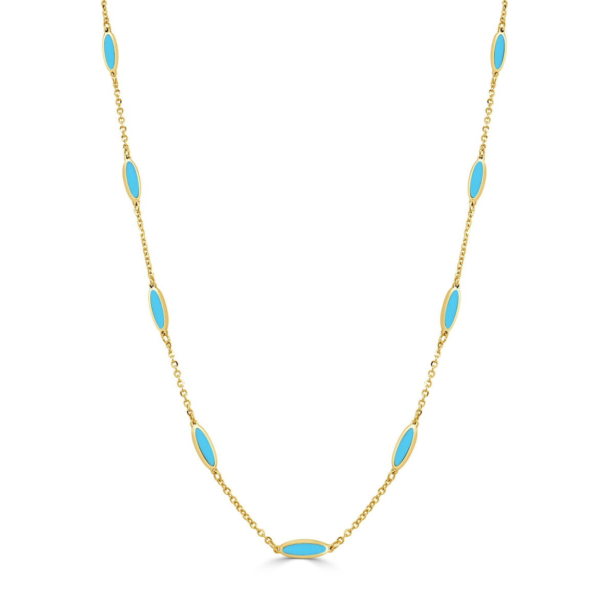 14k yellow gold oval inlay tur - Kelly Wade Jewelers