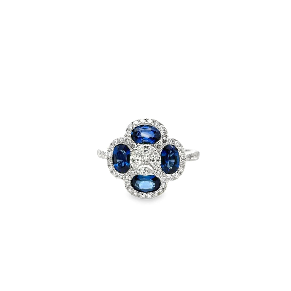 18k white gold oval sapphire w - Kelly Wade Jewelers