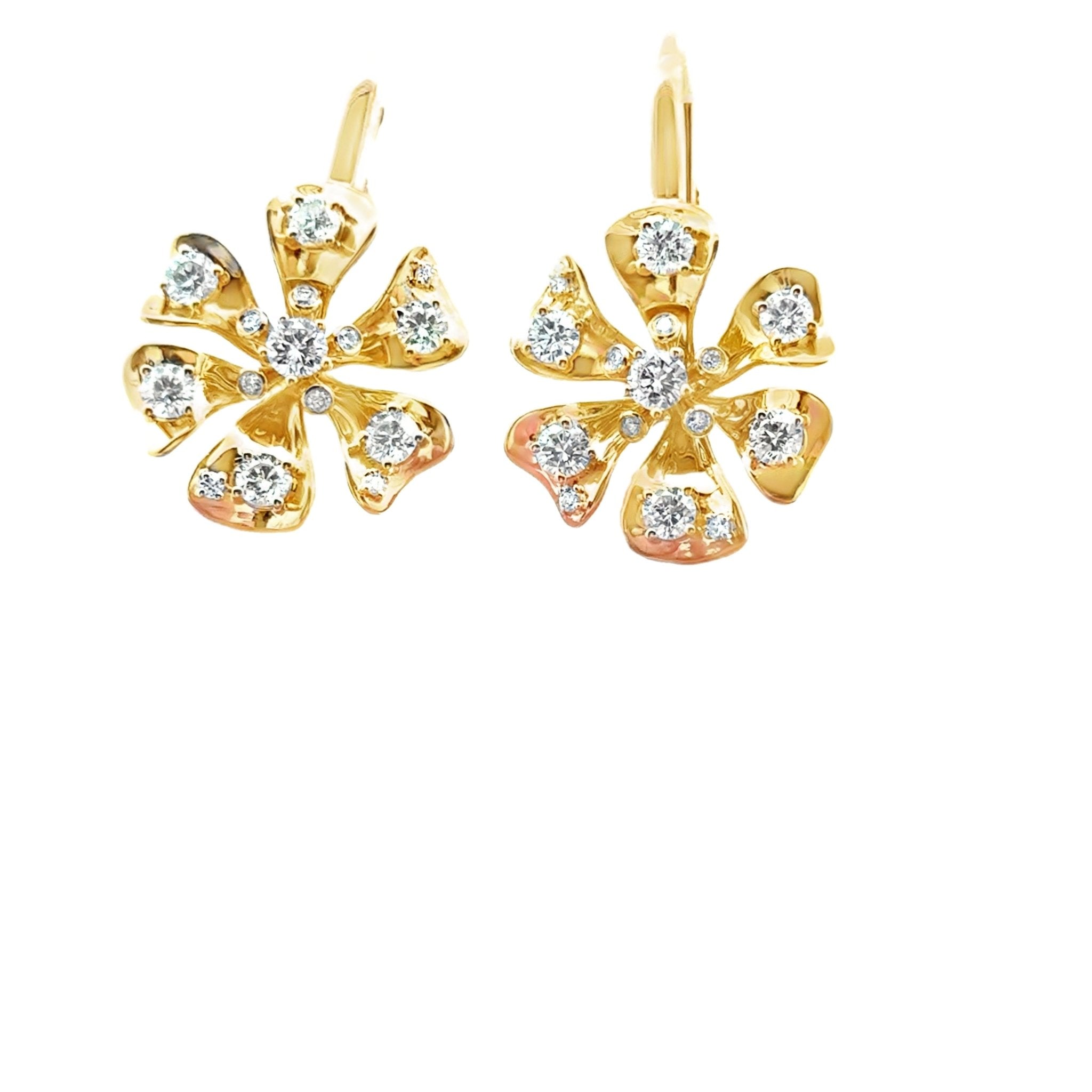 18k yellow gold flower drop ea - Kelly Wade Jewelers