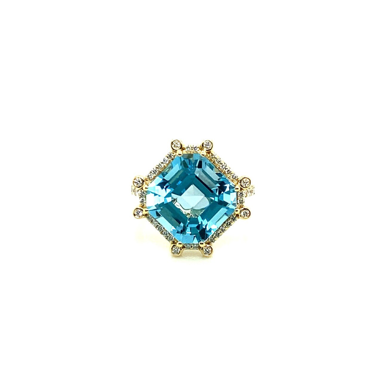 18k yellow gold octagon blue t - Kelly Wade Jewelers