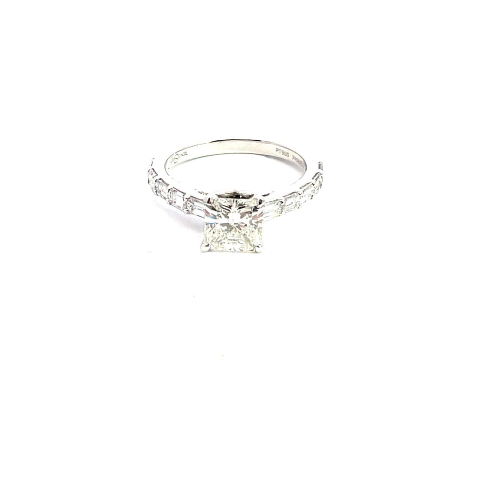 Platinum Princess Cut Diamond with Baguettes Ring
