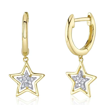 14k gold hoops with diamond star