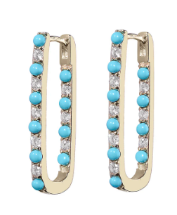 14k turquoise and diamond hoop earrings
