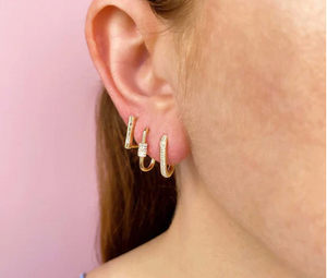 14k diamond oblong hoop earrings