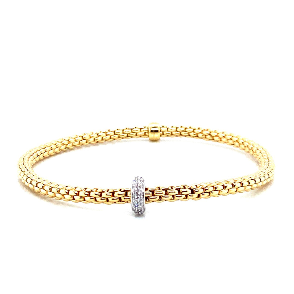Fope thin stretch bracelet with pave diamond rondel