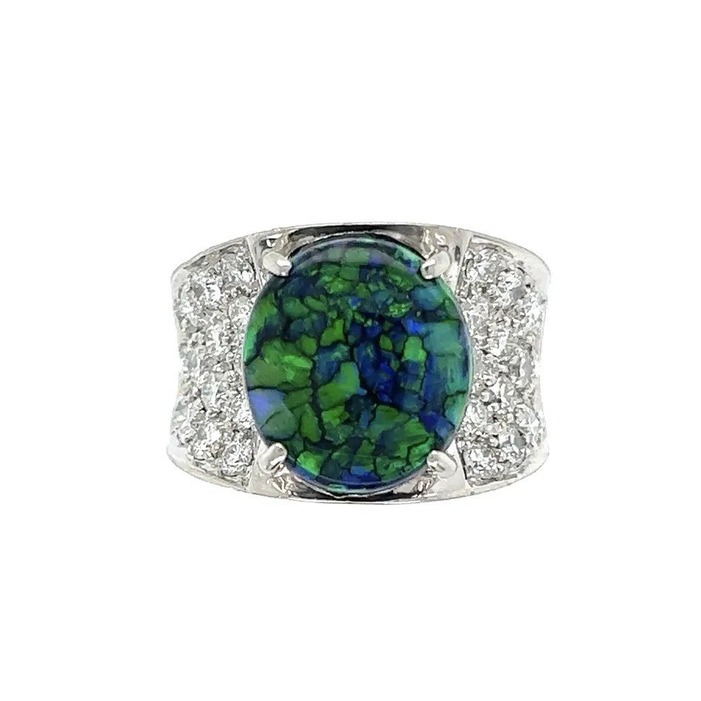 Black Harlequin Opal & Diamond Ring - Kelly Wade Jewelers