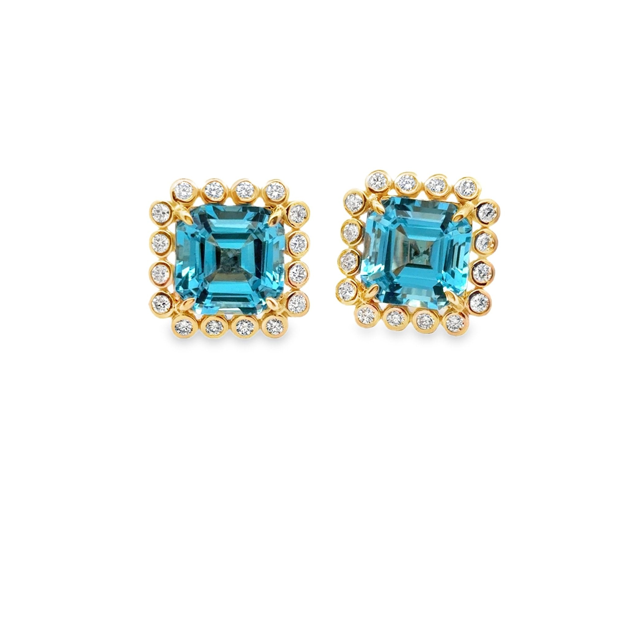 Blue Topaz Diamond Halo Studs - Kelly Wade Jewelers