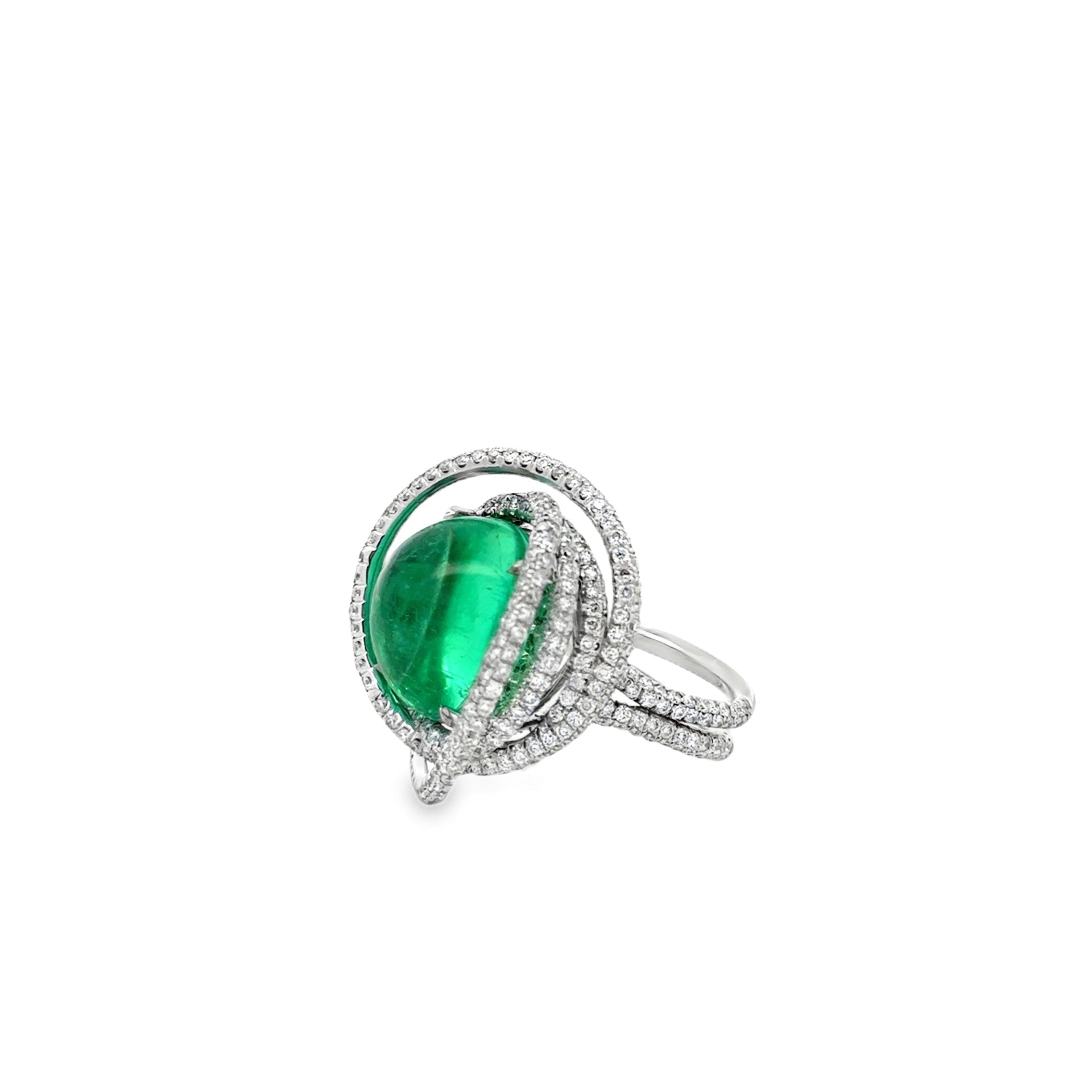 Cabochon Green Tourmaline Diamond Swirl Ring - Kelly Wade Jewelers