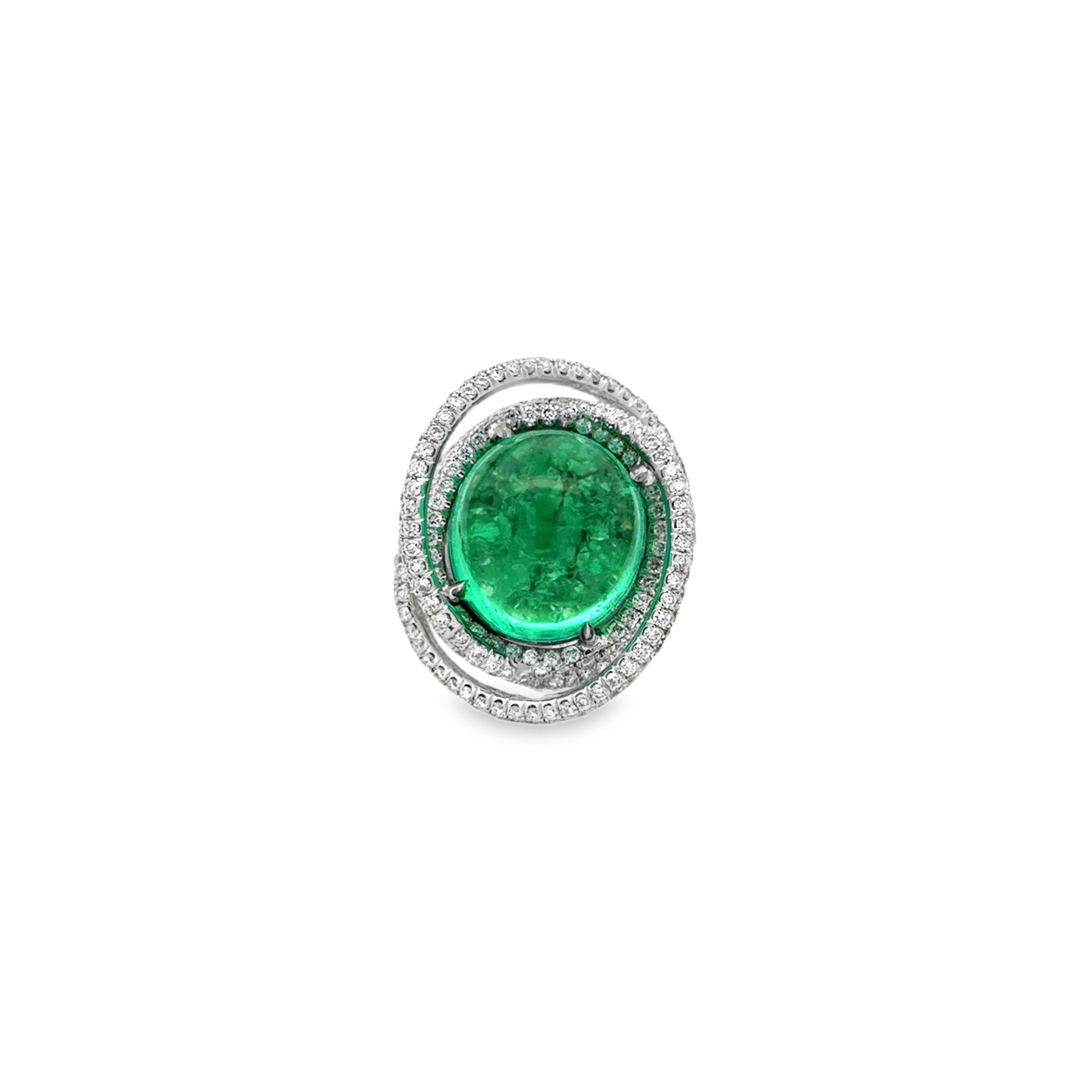 Cabochon Green Tourmaline Diamond Swirl Ring - Kelly Wade Jewelers