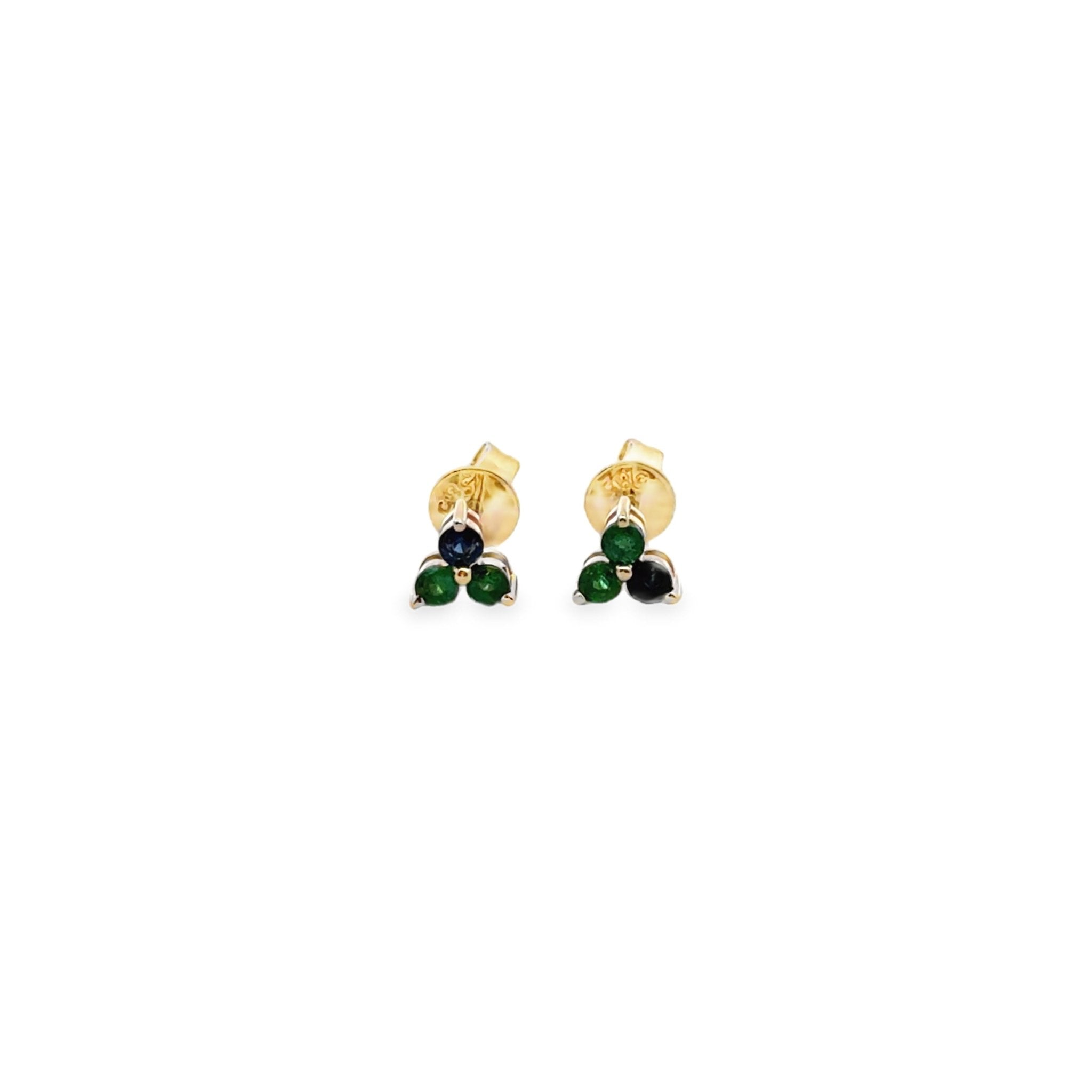Emerald & Sapphire Cluster Stud Earrings - Kelly Wade Jewelers