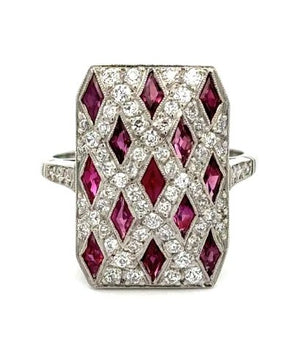 Estate Ruby and Diamond Shield Ring - Kelly Wade Jewelers Store
