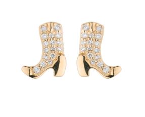 14k gold diamond cowboy boots earrings