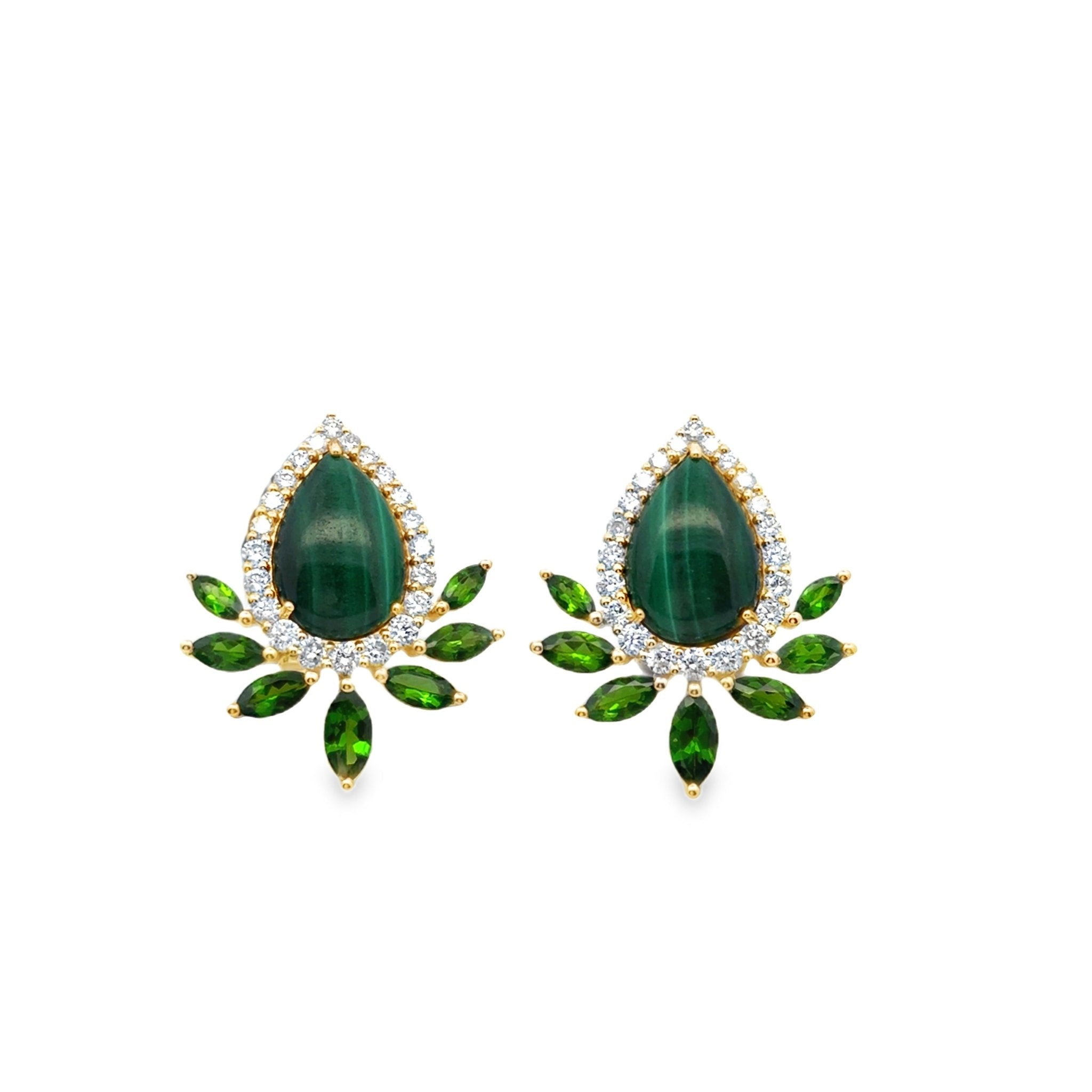 Malachite & Tsavorite Pear Earrings - Kelly Wade Jewelers