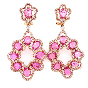 Multi-shaped pink sapphire and diamond dangle earrings - Kelly Wade Jewelers Store