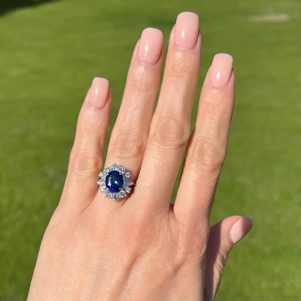 Oval Blue Sapphire & Diamond Ring - Kelly Wade Jewelers