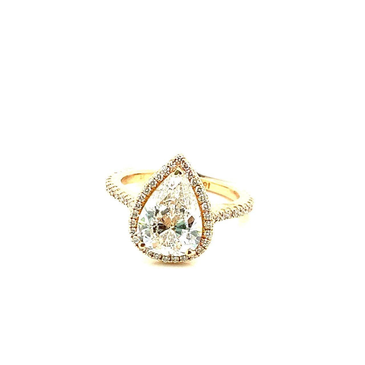 Rose Gold Pear Diamond with Diamond Halo Ring - Kelly Wade Jewelers