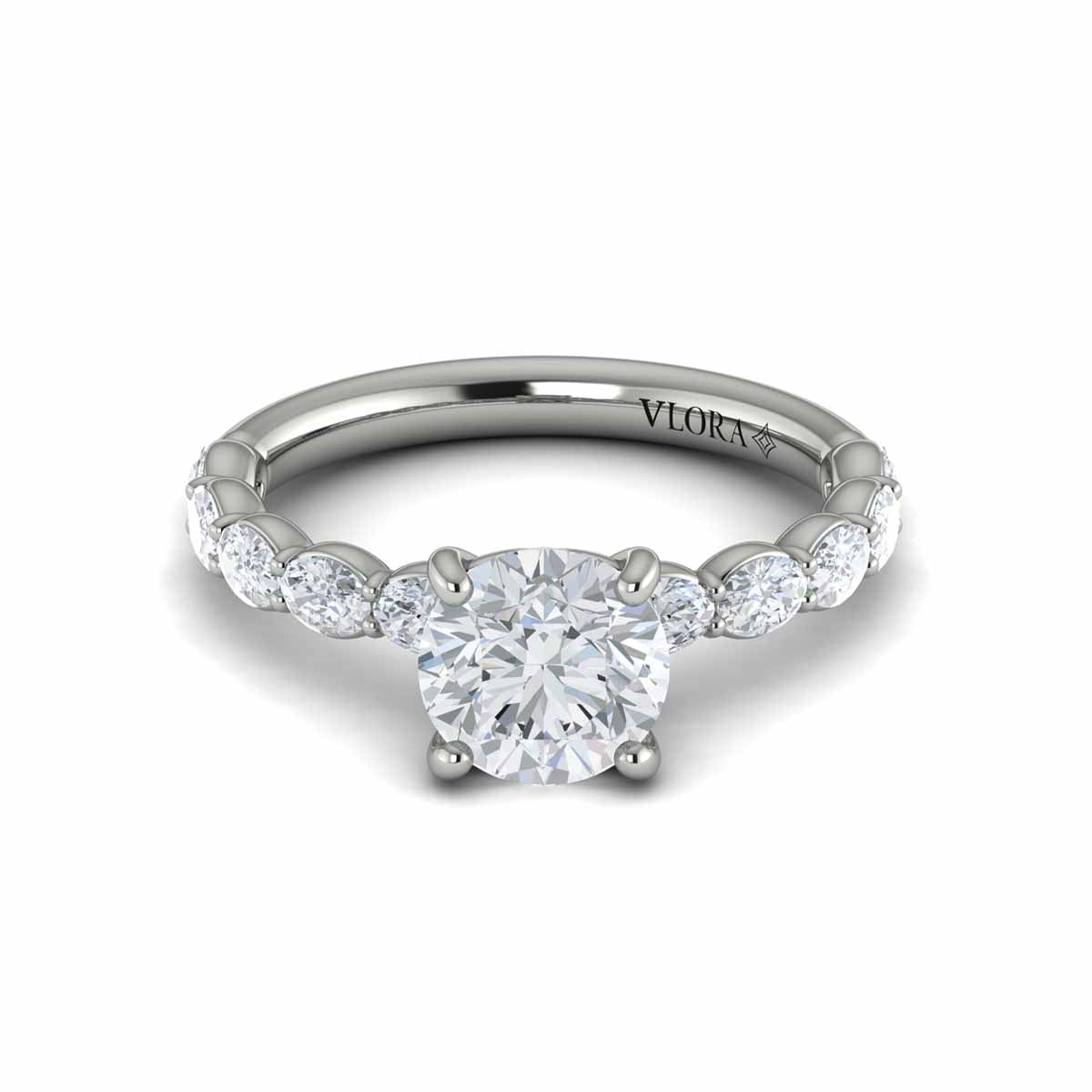 Round Diamond with Oval Diamond Band - Kelly Wade Jewelers