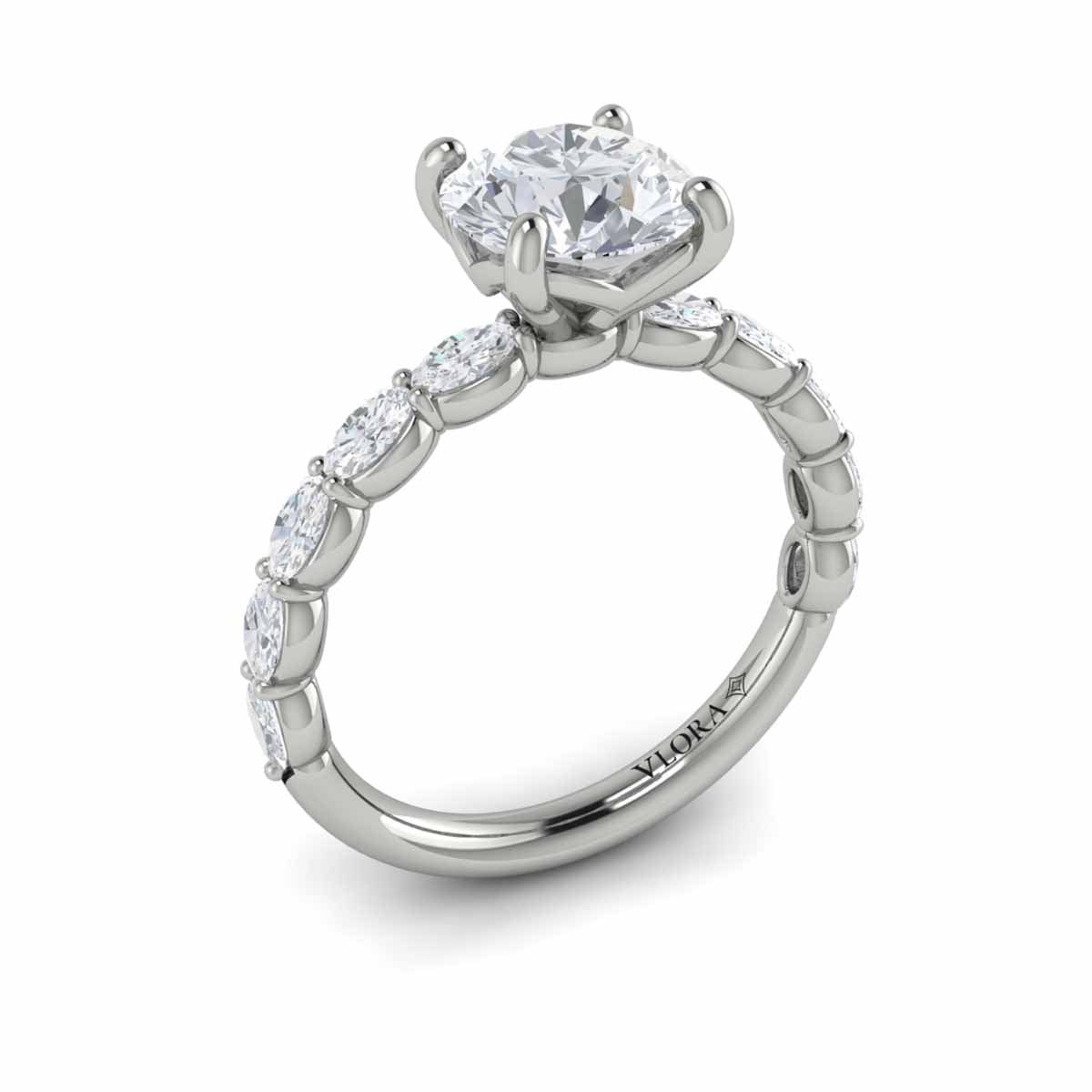 Round Diamond with Oval Diamond Band - Kelly Wade Jewelers