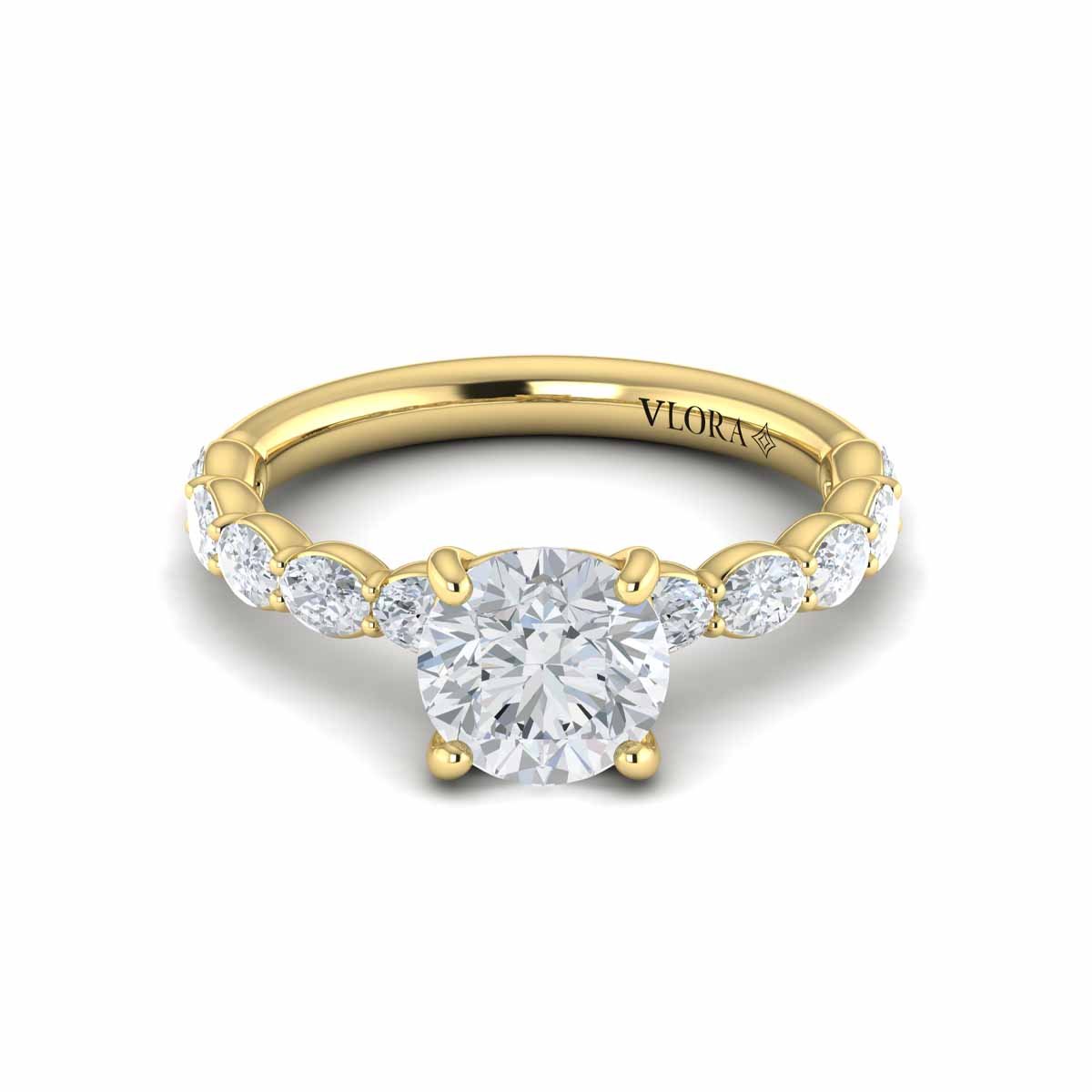 Round Diamond with Oval Diamond Band - Kelly Wade Jewelers