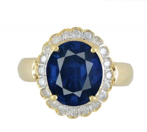 Thai Blue Sapphire Ring With Diamond Halo - Kelly Wade Jewelers