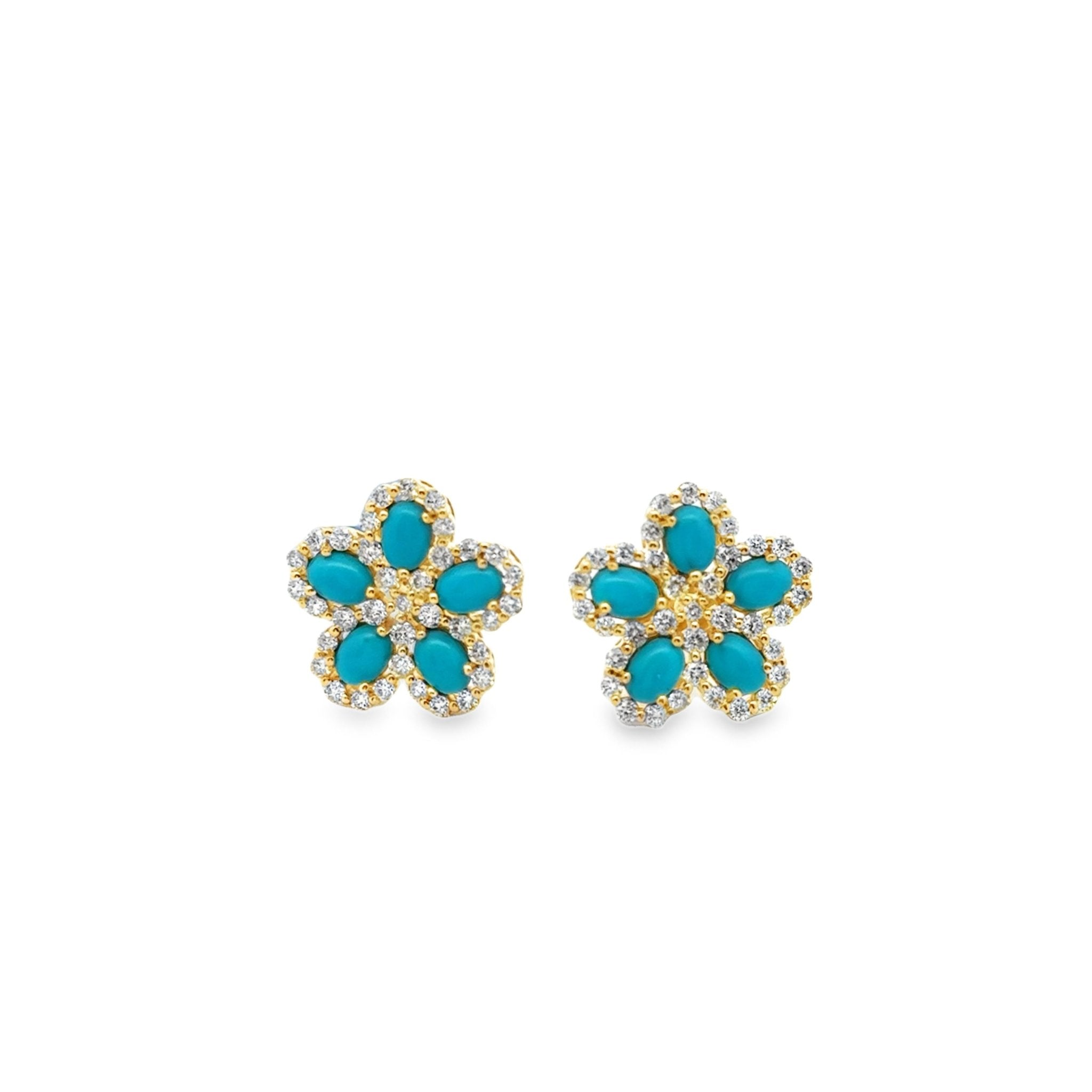 Turquoise & Diamond Flower Studs - Kelly Wade Jewelers
