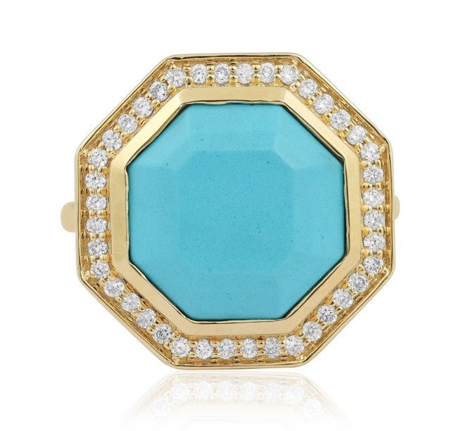 Turquoise Octagon Ring With Diamond Halo - Kelly Wade Jewelers