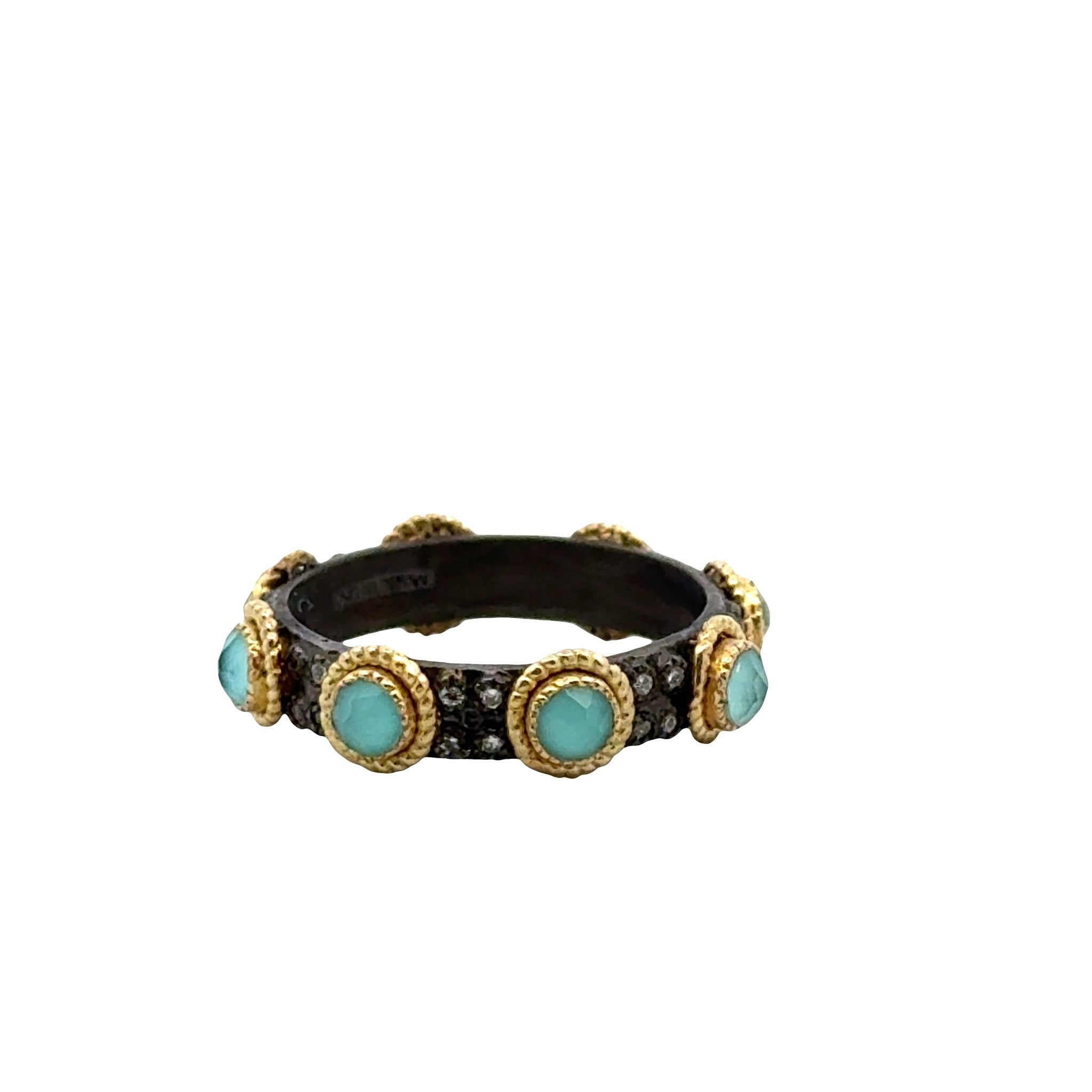 Turquoise & White Quartz Eternity Ring - Kelly Wade Jewelers