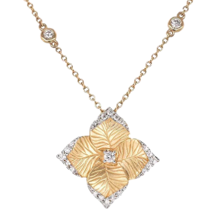 Piranesi 18KY Diamond Flower Pendant On Diamond Chain