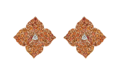 Piranesi Orange Sapphire Earrings with Diamond Center