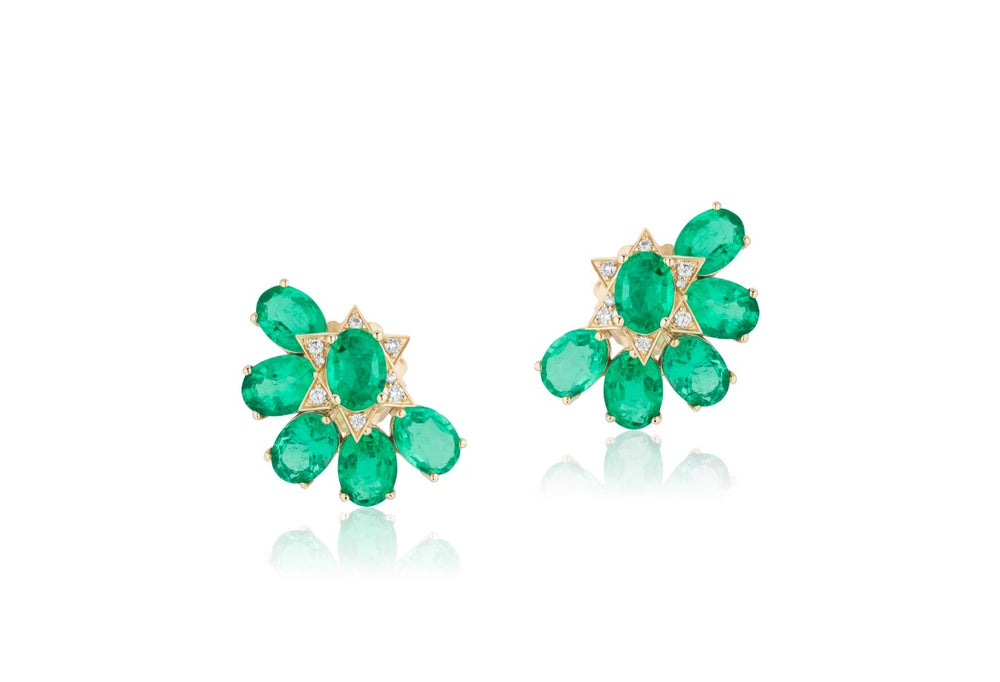 Goshwara Emerald and Diamond Half Flower Earrings
