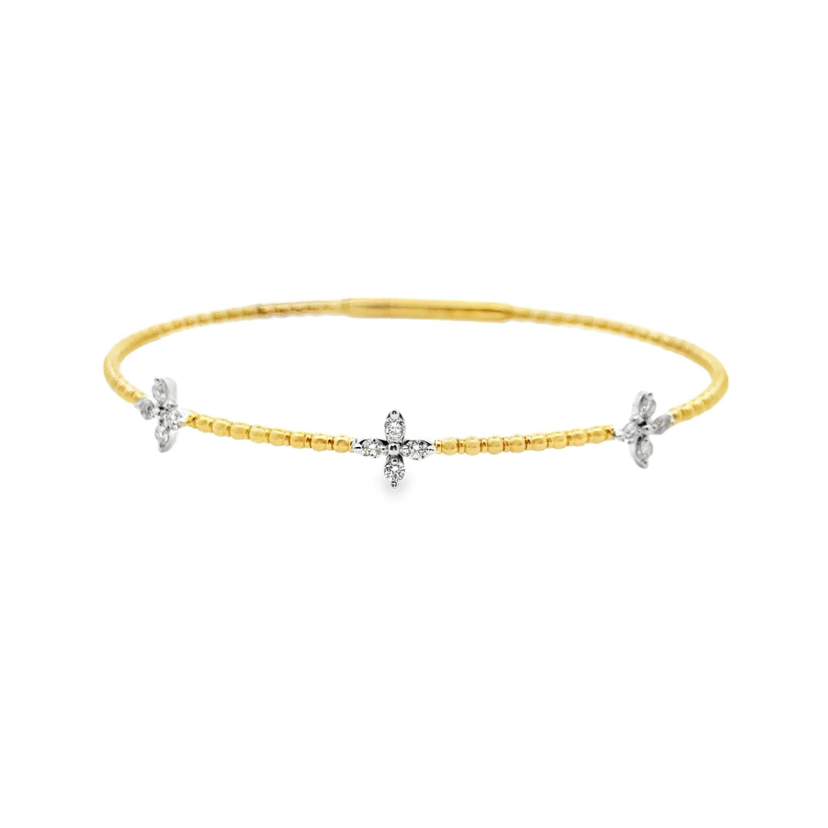 14k two tone 3 diamond flower - Kelly Wade Jewelers