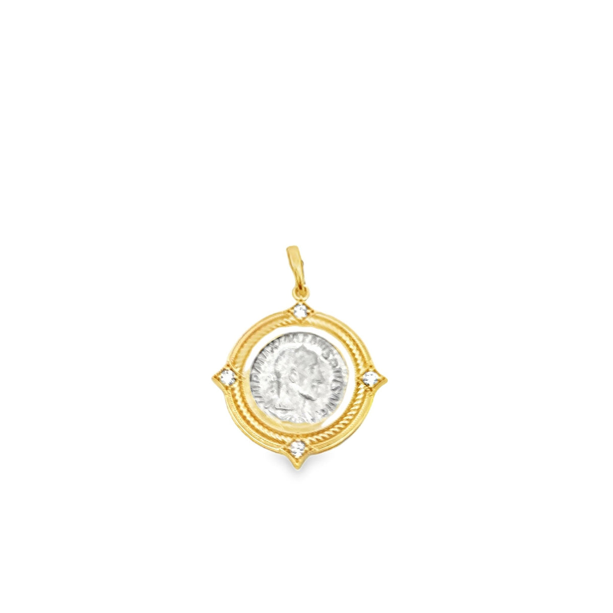 14k two tonw coin with rope an - Kelly Wade Jewelers
