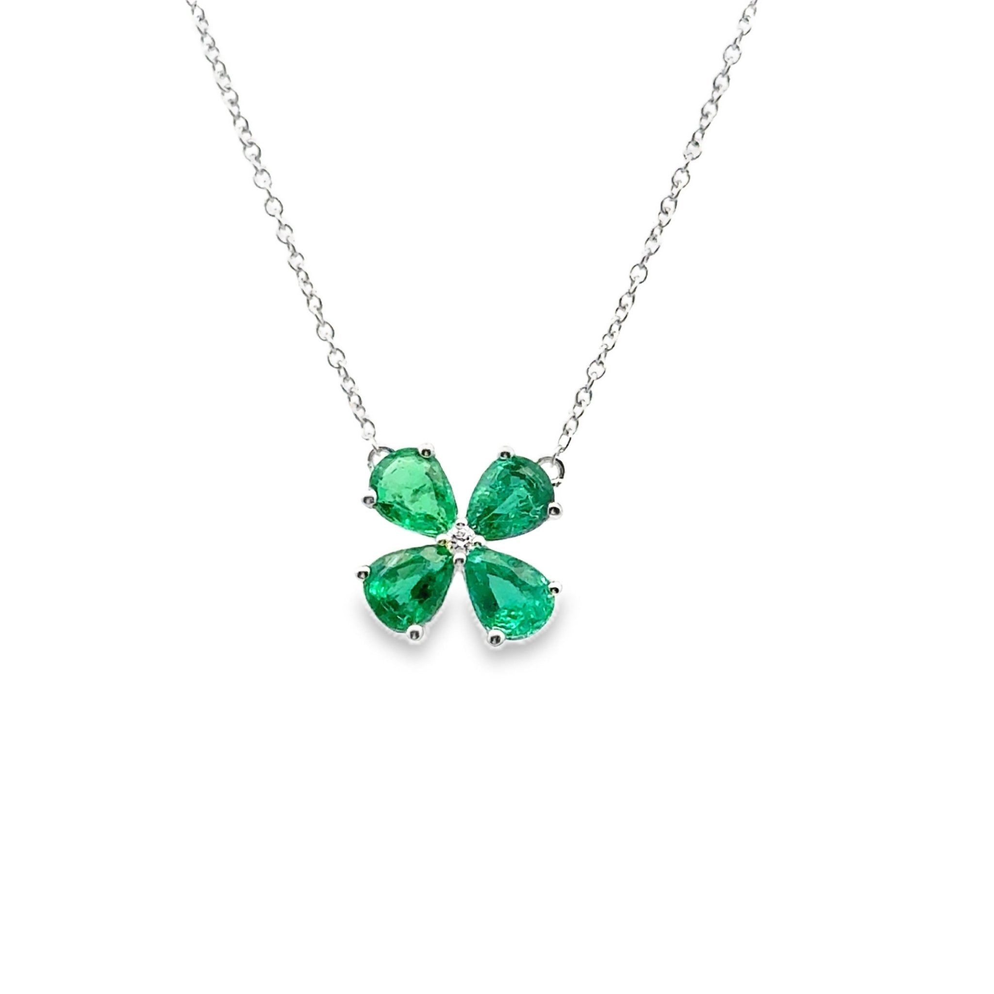 14k white gold pear shaped eme - Kelly Wade Jewelers