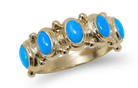 14k yellow gold 5 oval turquoi - Kelly Wade Jewelers