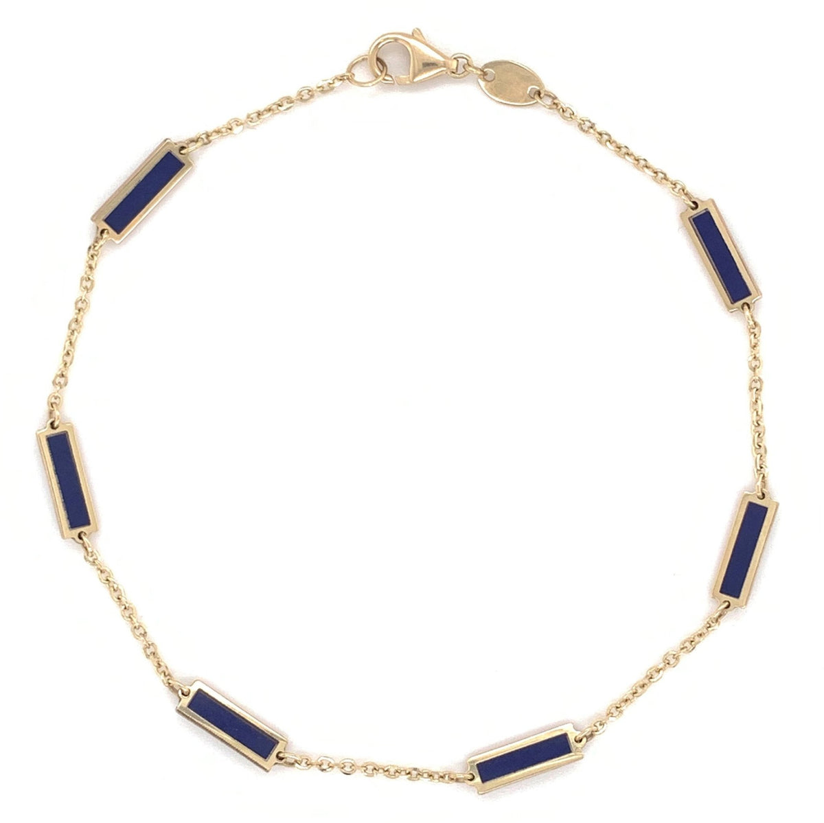 14k yellow gold bar lapis stat - Kelly Wade Jewelers