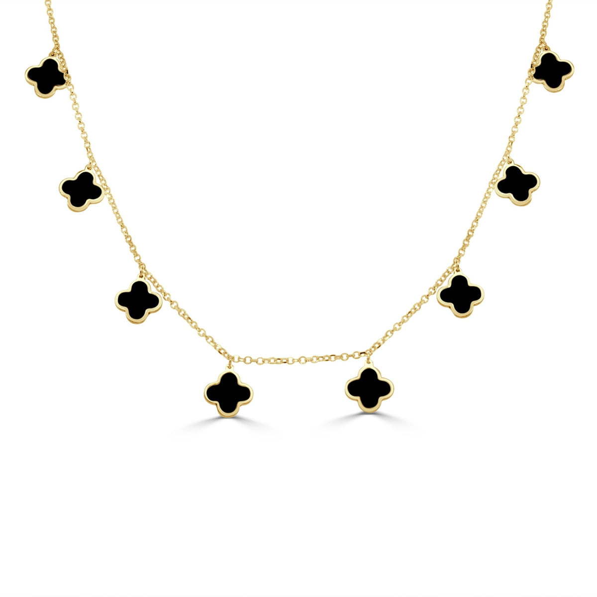 14k yellow gold clover onyx da - Kelly Wade Jewelers