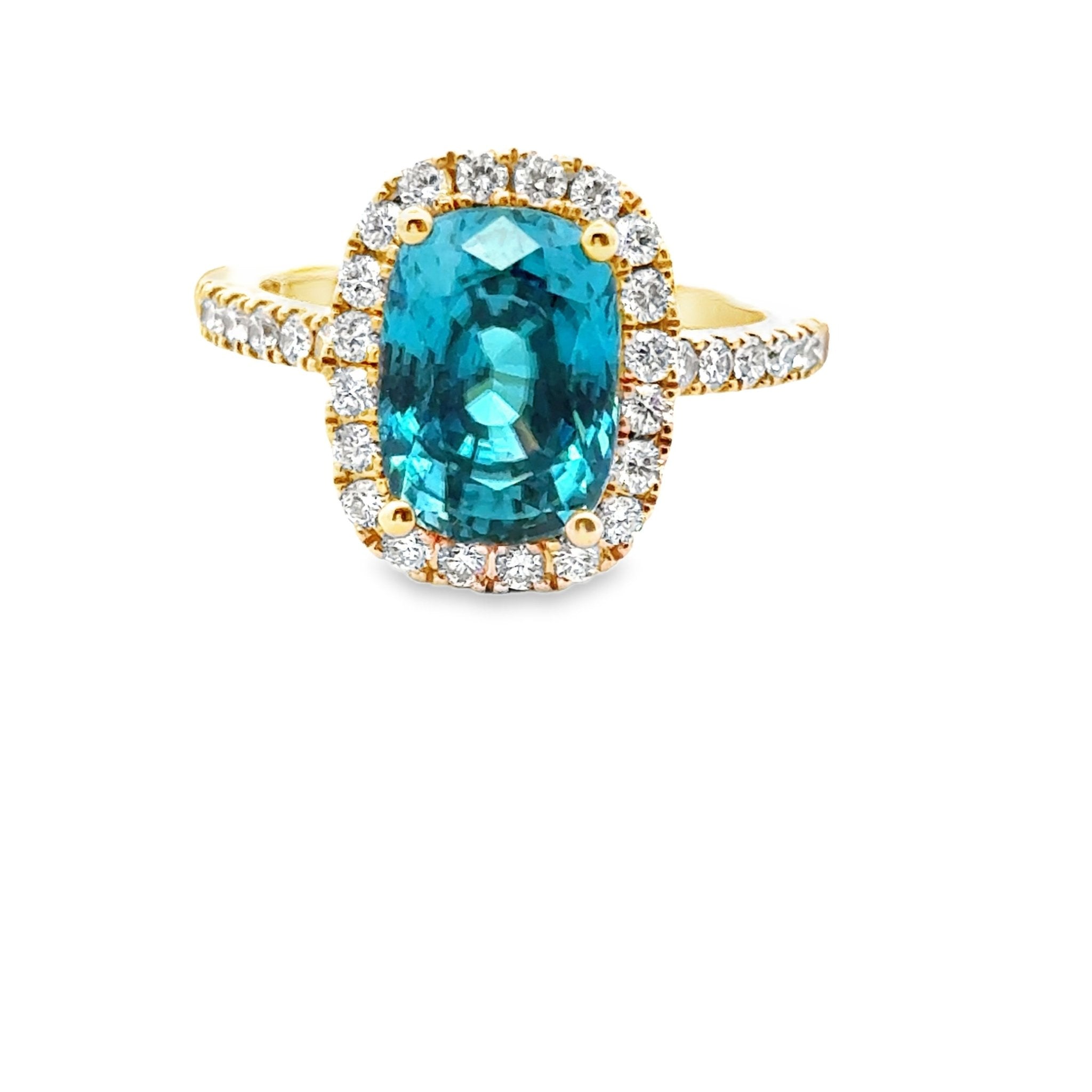 14k yellow gold cushion cut zi - Kelly Wade Jewelers