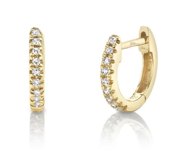 14k yellow tiny diamond huggie - Kelly Wade Jewelers