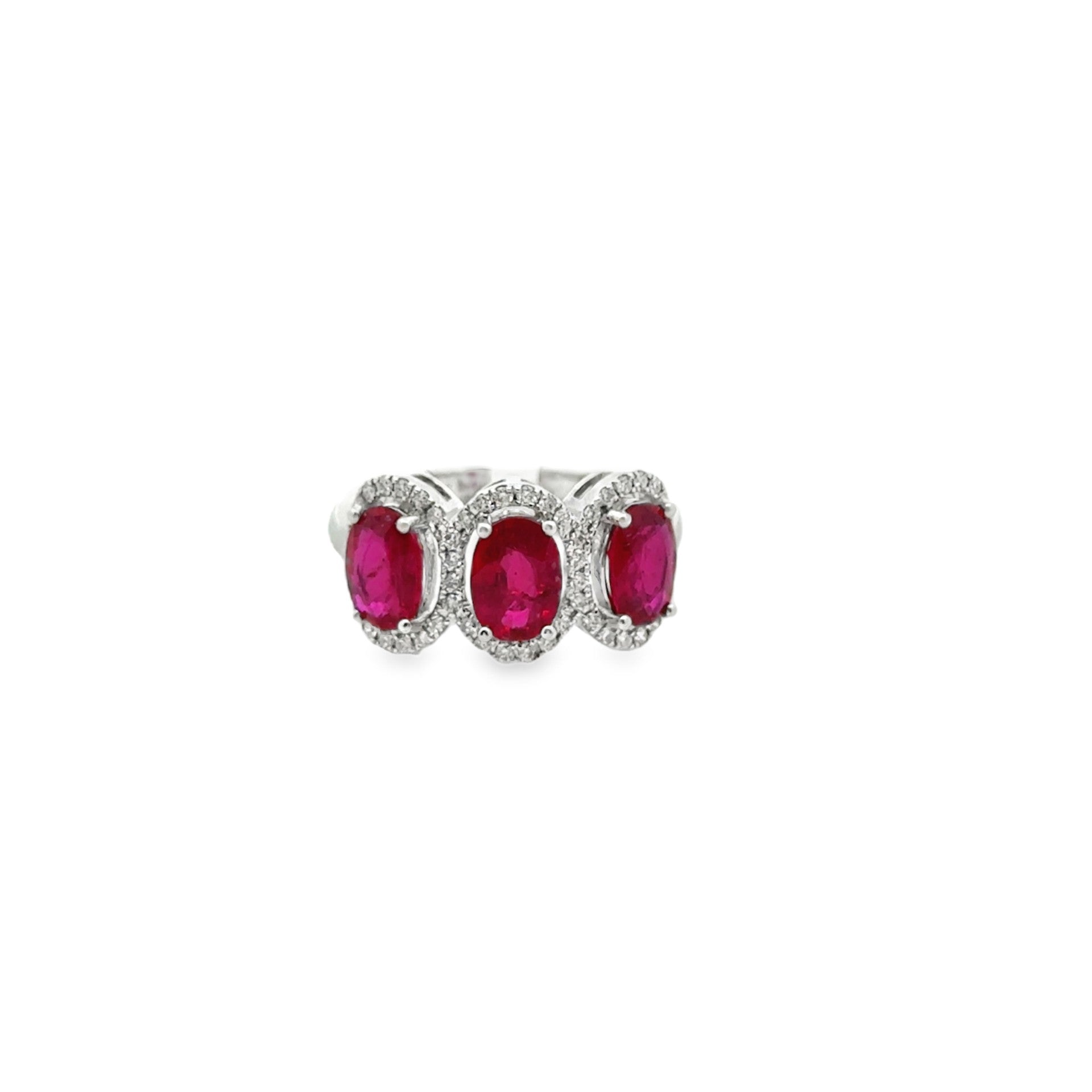 18k white gold 3 oval rubies w - Kelly Wade Jewelers