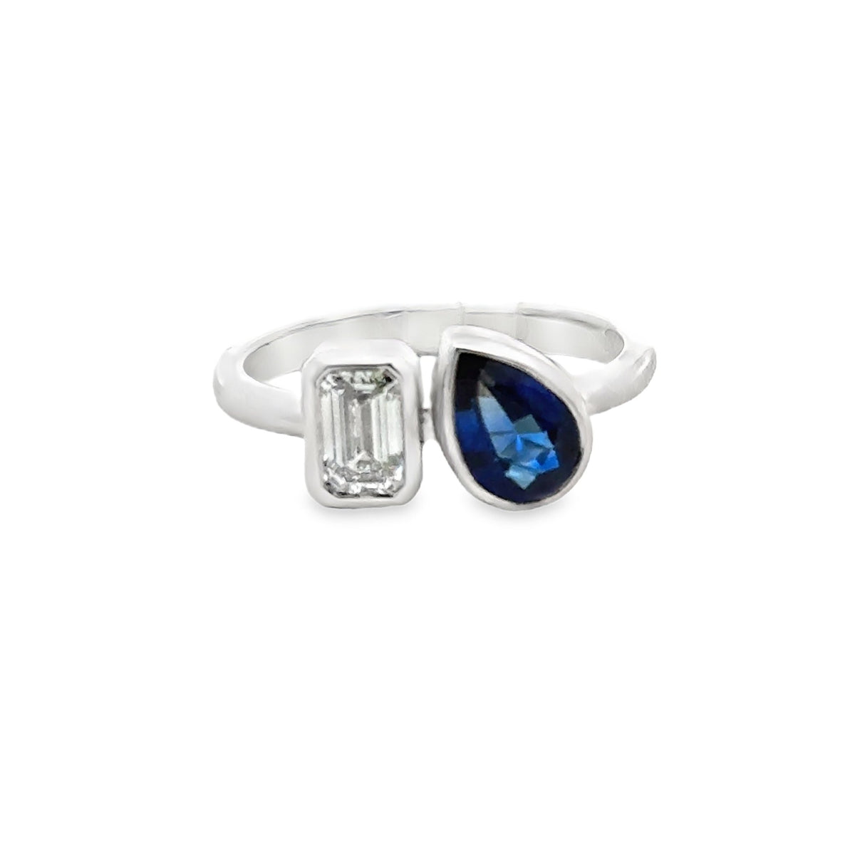 18k white gold bezel set pear - Kelly Wade Jewelers