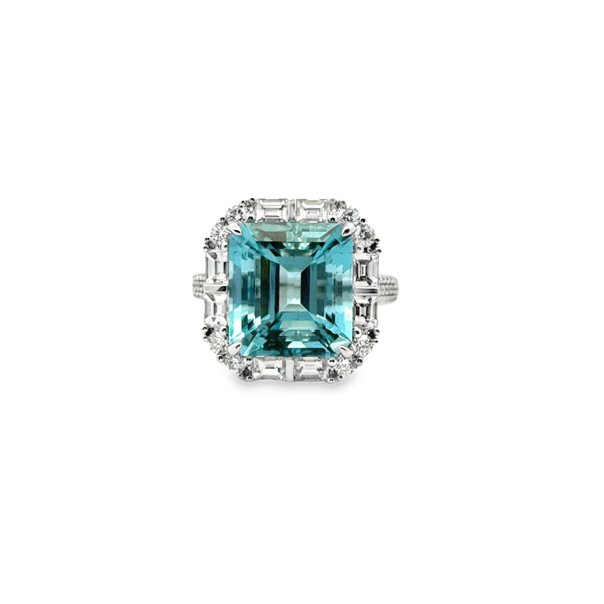 18k white gold emerald cut aqu - Kelly Wade Jewelers