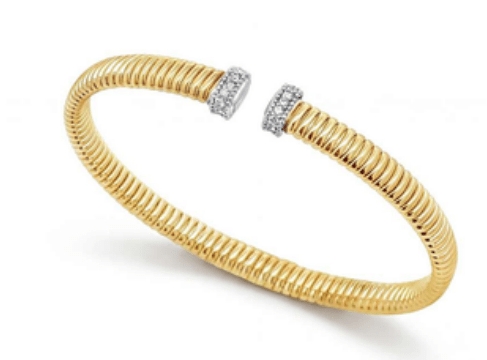 18k yellow gold ribbed open br - Kelly Wade Jewelers
