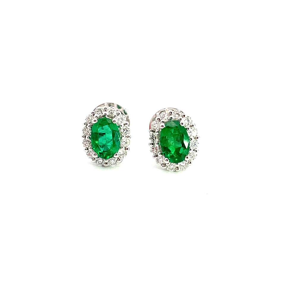 14KW Oval Emerald and Diamond Stud Earrings