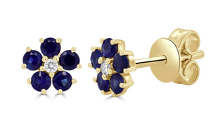 14k Small Sapphire Diamond Flower Earrings
