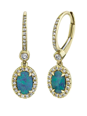 14K Diamond and Opal Drop Earrings