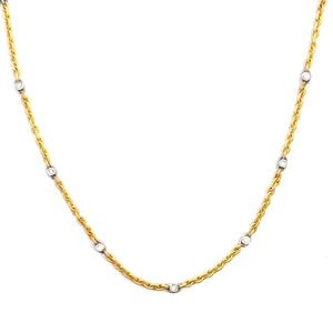 Brushed Gold Small Link Diamond Station Necklace