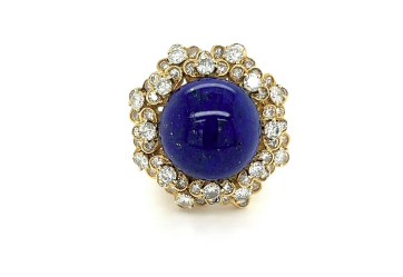 Cabochon lapis and diamond cluster waterfall ring