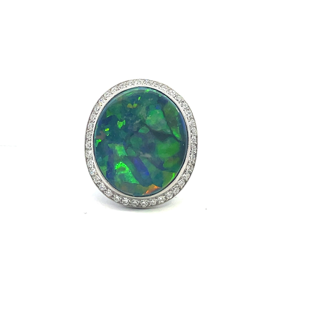 Australian Black Opal Diamond Ring