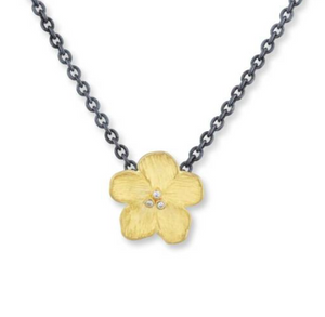 Lika Behar small diamond flower pendant on silver chain